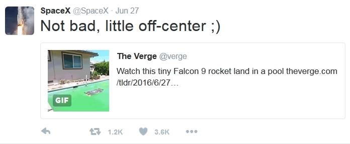 SpaceX Fan Guy Replicate Falcon 9 Landing in a Swimming Pool tweet